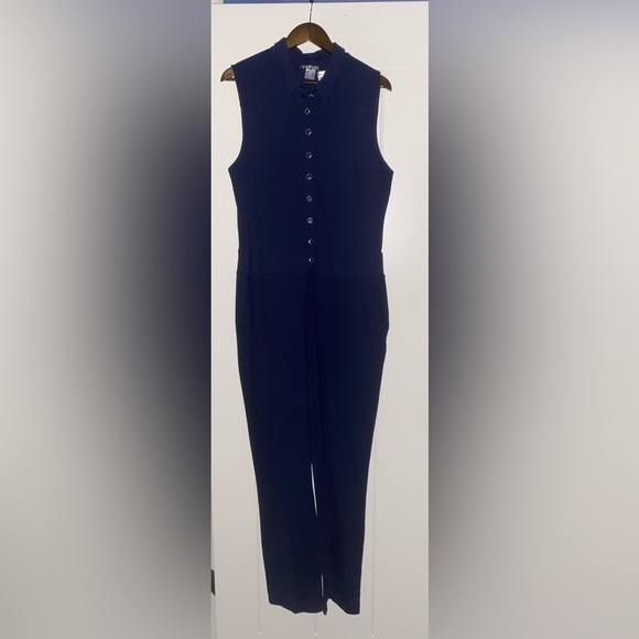 Venus Button Down Sleeveless Blue Women Jumpsuit with Detach Neck Scarf Size L - Picture 8 of 10